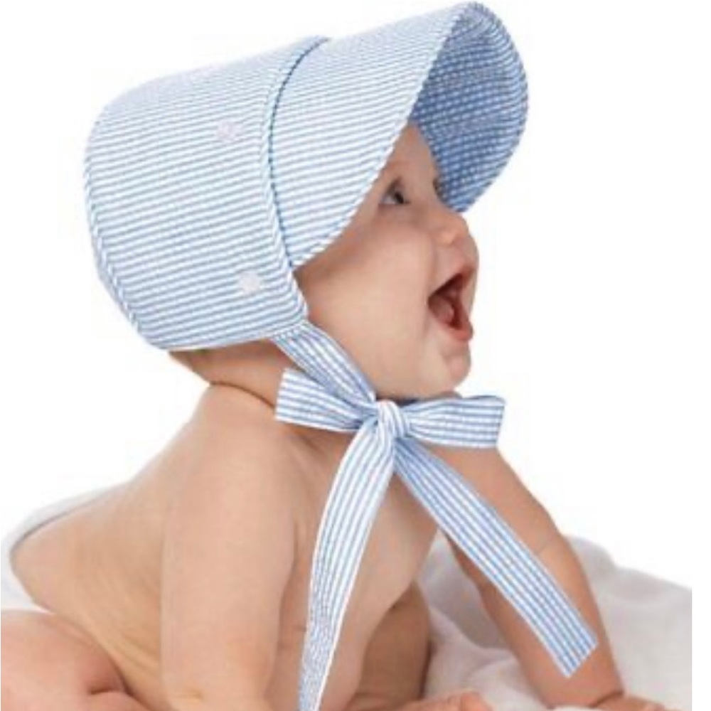 Blue seersucker bonnet NEW with tags